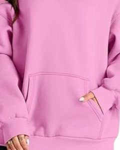 Sudadera con Capucha Rosa para Mujer, Sudadera Holgada de Forro Polar Cálido con Capucha, Ropa de Invierno Acogedora, Material Suave, Bolsillo Tipo Canguro Informal - Product Image 5