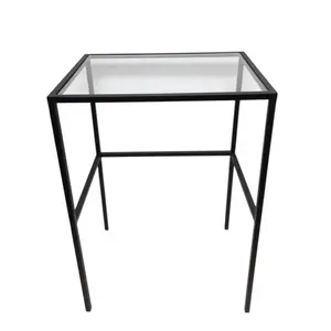 럭셔리 멋진 사이드 테이블 직사각형 유리 철 프레임 매트 블랙 표준 거실 가구 액세서리 손으로 만든