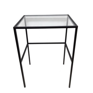 Table d'appoint fantaisie de luxe Rectangle verre fer cadre noir mat Standard pour accessoires de meubles de salon fabriqués à la main - Product Image 1