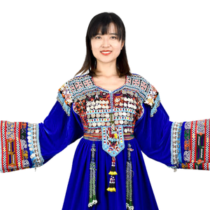 เดรสลำลองของผู้หญิงปักเลื่อมลายดอกไม้ปักลายชนเผ่าอัฟกานิสถานแบบดั้งเดิมมีกระดุมติดเลื่อม - Product Image 3