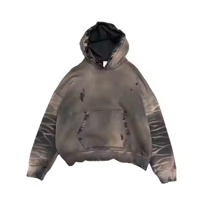 Alta calidad invierno 100% algodón orgánico de gran tamaño pulóver con capucha lavado ácido desgastado sol desvanecido diseño logotipo personalizado sudaderas con capucha - Product Image 2