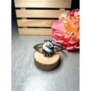 White Buffalo and Sterling <b>Silver</b> <b>Cuff</b> <b>Bracelet</b> Handmade by Navajo Artists Fashion Accessory - Product Image 1