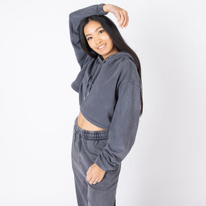 Pull à capuche court de haute qualité lavé à l'acide pour femmes haut de gymnastique de Fitness avec conception respirante pour l'hiver femmes sweat à capuche - Product Image 5