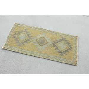 Vintage Small Rug, 1.5x3 ft Turkish Rug, <b>Yellow</b> Southwestern <b>Wool</b> Rug - Product Image 4