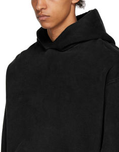 Sweats à capuche pour hommes en coton épais et sans ficelle Boxy personnalisé épaule tombante vintage noir personnalisé lavage à la pierre acide unisexe - Product Image 2