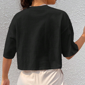 Camisetas transpirables con logotipo personalizado para mujer, Camiseta corta estampada de algodón liso, camisetas recortadas con serigrafía - Product Image 6