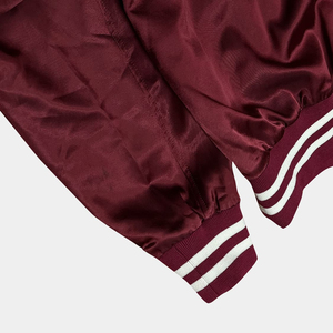 Maroon Satin <b>Thin</b> Winter Bomber <b>Jacket</b> <b>Waterproof</b> Windproof Breathable Eco-Friendly Front Logo Matching Rib Regular Fit - Product Image 3