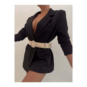 Women's <b>Elastic</b> Woven <b>Belt</b> with Plated Buckle, Jacket <b>Belt</b>, Dress <b>Belt</b>, Shirt <b>Belt</b> - Beige - Product Image 2