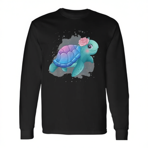 T-shirt à manches longues avec motif de tortue marine et de lys aquatiques en aquarelle, produit promotionnel - Product Image 2