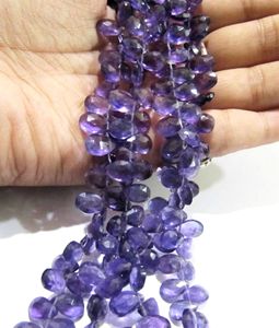 Venta al por mayor amatista natural 6x9mm cuentas facetadas Briolette cuentas de piedras preciosas moradas en hebra de 8 pulgadas en forma de pera - Product Image 3
