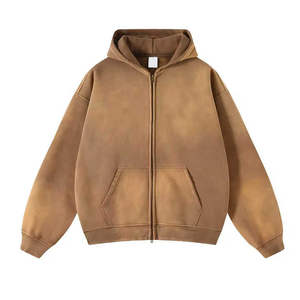 เสื้อฮู้ดดี้ผู้ชาย Kivotech คุณภาพสูง สไตล์สตรีทแวร์ ซิปหน้า ล้างสีแบบ Acid Wash ทรงโอเวอร์ไซส์ แบบสวมหัว มีซิปปิดด้านหน้า - Product Image 2