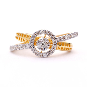 Anillo Cruzado de Oro de Dos Tonos de Lujo con Halo Redondo, Anillo de Compromiso para Mujer - Product Image 1