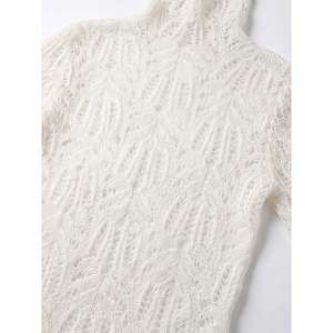Pull à col roulé en maille ouverte pour femmes, grande taille, manches longues, avec broderie et fermeture éclair - Product Image 4