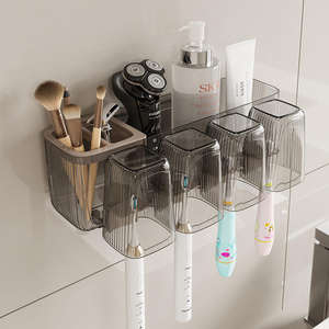 Moderno Soporte de Pared para Baño de Plástico para Cepillos de Dientes y Pasta Dental, con Dos Vasos, Caja de Almacenamiento, Duradero, Fácil de Limpiar, Organizador - Product Image 5