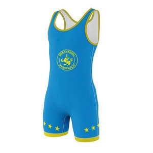 ชุดกีฬาสีฟ้าสำหรับมวยปล้ำเสื้อมวยปล้ำผ้าโพลีเอสเตอร์100% สีฟ้าออกแบบได้ตามต้องการ - Product Image 3