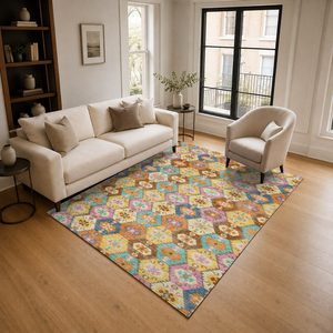 พรมเชนิลล์ลายเมดัลเลียนแบบดั้งเดิมสีเบจน้ำตาล รุ่น LXDP-0221 จาก RUGS DEPOT สำหรับขายส่ง พิมพ์ลายดิจิทัล ซักเครื่องได้ ไม่ลื่น - Product Image 2