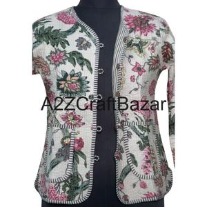 Veste courte en coton biologique 100% pour femmes, style vintage, patchwork, imprimé ethnique, matelassée, faite à la main, réversible, écologique, automne-hiver - Product Image 4