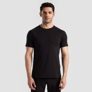 T-shirt en jersey noir uni pour homme, poids du tissu 180-240g, broderie personnalisée compressée, méthodes de sérigraphie et d'impression sur écran - Product Image 1