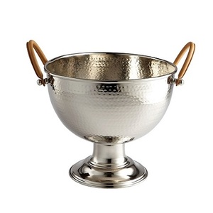 Tazón para servir comida martillada de acero inoxidable con asas de cuero, tazón para mezclar de forma redonda para uso doméstico en la cocina - Product Image 1