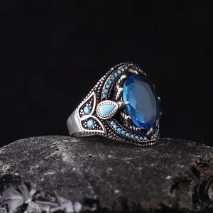 Wholesale Azuris VALKH1085 925 Sterling Silver Ottoman Style Men's <b>Ring</b> with Natural Stone Agate Handmade in Turkey - Product Image 2