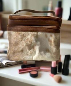 Bolsa de cosméticos de viaje duradera de cuero genuino a la moda elegante para mujer portátil con cierre de cremallera - Product Image 4