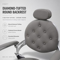 Fauteuil de Barbier Vintage 6106 Gris Anthracite Chromé, Capitonnage Diamant, Chaise Classique de Salon de Coiffure, Mobilier de Salon de Barbier