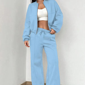 New Woman Top Quality 2 Piece Set Breathable Zipper 100% Cotton Full Sleeves Stylish Sweat Suits Custom <b>Flared</b> Tracksuits - Product Image 1