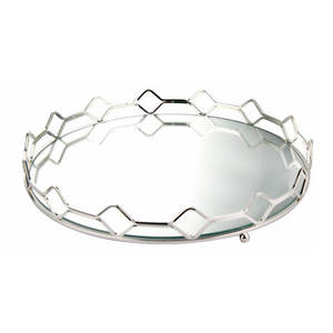 Bandeja Decorativa Redonda Dorada de Lujo con Espejo, Bandeja de Servicio de Metal Ornamentado con Recortes para Mesa de Centro, Bodas, Fiestas, Cosméticos, 30 cm - Product Image 4