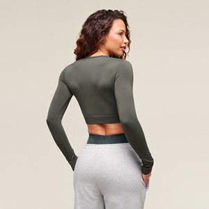 Haute qualité femmes léger Compression haut court respirant Gym Fitness Yoga haut de course avec manches longues en gros - Product Image 2