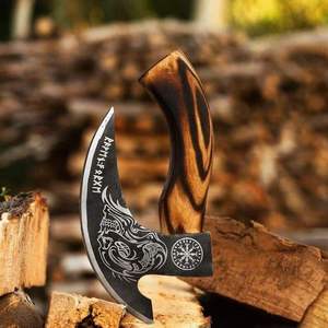 Couteau à pizza industriel forgé à la main en acier à haute teneur en carbone, motif gravé, tête de hache viking, manche en bois de frêne – Vente chaude - Product Image 4