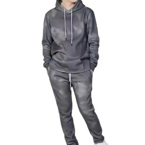 Logo personnalisé de haute qualité hommes survêtements gris foncé lavé à l'acide sweat à capuche unisexe jogging costume décontracté mode hommes survêtements - Product Image 1
