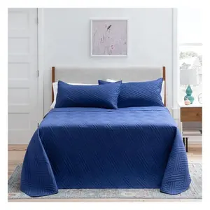 Sprei bordir ukuran besar, selimut Quilt biru Solid, ukuran kustom, selimut Quilt bordir Double Queen ukuran 220x240cm, Sarung kasur