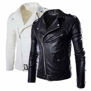 Maikkan International Veste de motard vintage personnalisée pour hommes Manteau en cuir décontracté à col montant pour l'automne hiver Tissu en toile - Product Image 1