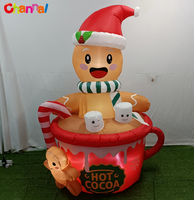 Tazza di Cioccolata Calda con Cappello da Babbo Natale e Luci LED Integrate, Decorazione Gonfiabile per Giardino e Cortile