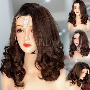 Precio al por mayor de alta calidad de color marrón peluca ondulada de cabello humano real para las mujeres - Product Image 6