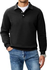 Sudadera de Punto para Hombre, Manga Larga, Cuello Camisero con Botones, Corte Regular, Color Sólido, para Invierno, Diseño Digital - Product Image 2