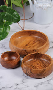 Ensemble de 3 bols en bois d'acacia, bol rond élégant pour servir des fruits ou des salades, petit, diamètre 6 pouces x hauteur 2,5 pouces, bol unique - Product Image 6