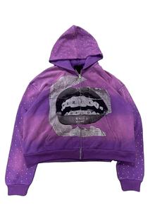 2025 nueva llegada personalizada Rhinestone Sun Faded DTG estampado cremallera Unisex Sudadera con capucha de gran tamaño - Product Image 2