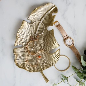 ถาดเสิร์ฟใบปาล์มสีทองทำจากอะลูมิเนียมถาดอาหารแบบนำกลับมาใช้ใหม่ได้กลางโต๊ะสำหรับตกแต่งงานแต่งงานของตกแต่งบ้าน - Product Image 4