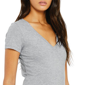 Airlume – t-shirt à manches courtes et col en v profond pour femme, en coton peigné et à anneaux, simple, 100% oz, 4.2 - Product Image 4