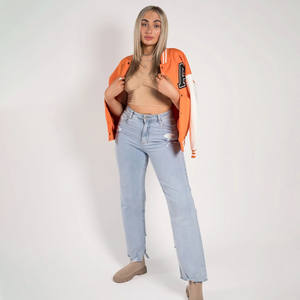 Parches bordados de chenilla de alta calidad de fabricante OEM, chaqueta universitaria de béisbol personalizada para mujer, Chaqueta larga de algodón satinado - Product Image 4