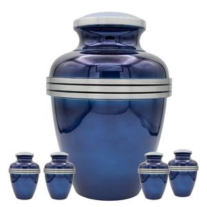Fabricante de urna de cremación de Metal para adultos con aspecto atractivo moderno de esmalte azul con bandas plateadas Nuevo diseño personalizado Urna de cremación funeraria - Product Image 3