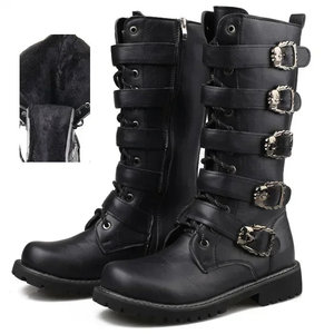 Bottes de combat mi-mollet pour homme, grande taille, en cuir véritable, style western, hautes, imperméables, pour l'été et l'hiver, semelle en caoutchouc - Product Image 4