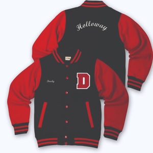 เสื้อแจ็กเก็ตเบสบอลสีดำผ้าขนสัตว์แท้สีดำสำหรับผู้ชาย - Product Image 4