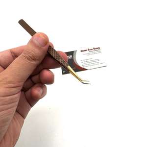 แหนบแยก45องศาเครื่องมือเสริมขนตาสแตนเลสงานพิมพ์โลโก้ตามสั่งเครื่องมือเสริมความงามสีน้ำตาลทอง - Product Image 1