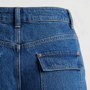 Custom Women Plus Size Straight <b>Wide</b> <b>Leg</b> Denim <b>Cargo</b> Pant Autumn Winter Multi Pocket Stacked Style Washed Premium Trendy Wear - Product Image 5