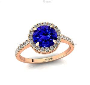 Anillo de boda de piedra natal de tanzanita de corte redondo certificado Natural 14K anillo de diamante de oro sólido Real suministro de fábrica de joyería fina - Product Image 6