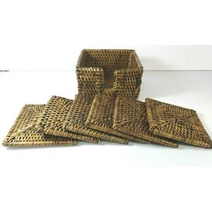 Tissé rotin carré caboteur ensemble support tissé à la main jute lin ovale osier boisson tasse sous-verres Table à manger tapis résistant à la chaleur - Product Image 6