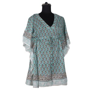 Bloc imprimé sans manches Maxi coton indien Maxi robes pour femmes KFCS032 coton été Maxi robe 100% organique porter concepteur - Product Image 1