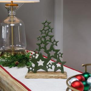 เสาต้นคริสต์มาสสีเงินและเชิงเทียนพร้อมฐานไม้งานฝีมือโลหะสำหรับตกแต่งบ้านเครื่องประดับคริสต์มาสที่เน้นการตกแต่ง - Product Image 3